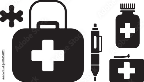 Medical First Aid Kit Icon Set – Emergency Healthcare Symbols