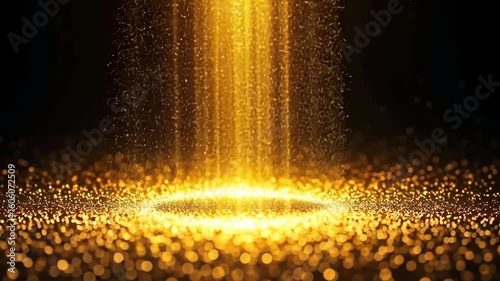 Golden water drops explode on a fiery night, creating a bright, glowing texture