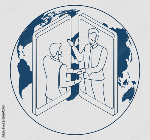 Diversity in Augmented and Virtual Reality with Businesspeople Virtual handshake, business agreement, and remote work