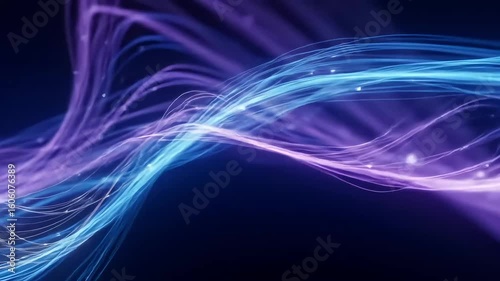 Abstract Blue And Purple Fiber Optic Particles Flowing In Cinematic Tracking Shot