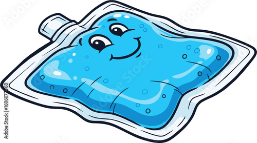 Cartoon Ice Pack with Smiling Face and Blue Gel Filling