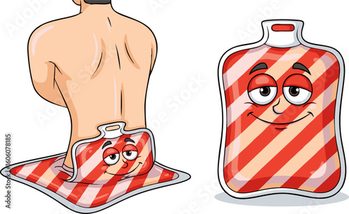 Cartoon Hot Water Bottle on a Person's Back