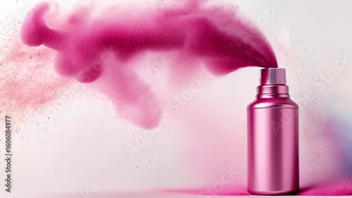 Pink Spray Bottle Exploding Color Cloud.