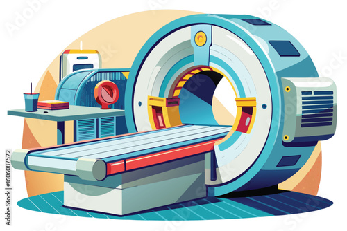 Vibrant Modern MRI Scanner Machine Illustration Bold Colors and Geometric Shapes Healthcare Imaging Technology