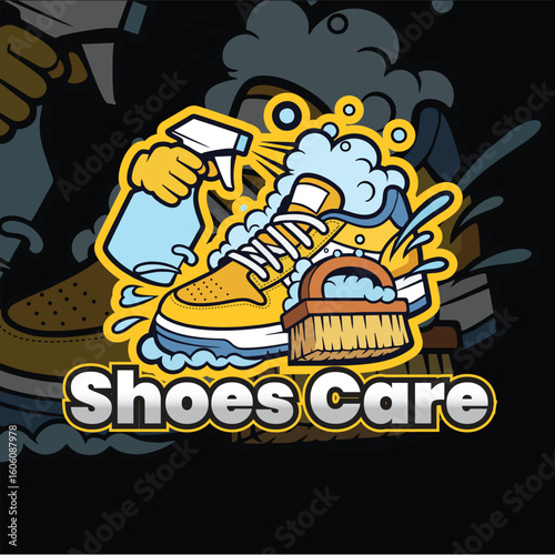 Shoes Care Service: Cartoon Illustration of Cleaning Process