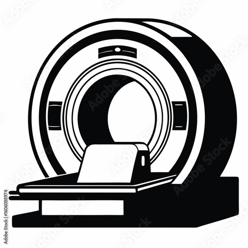 Medical Imaging Marvel A Black and White MRI Machine Illustration Capturing Precision and Diagnostic Technology