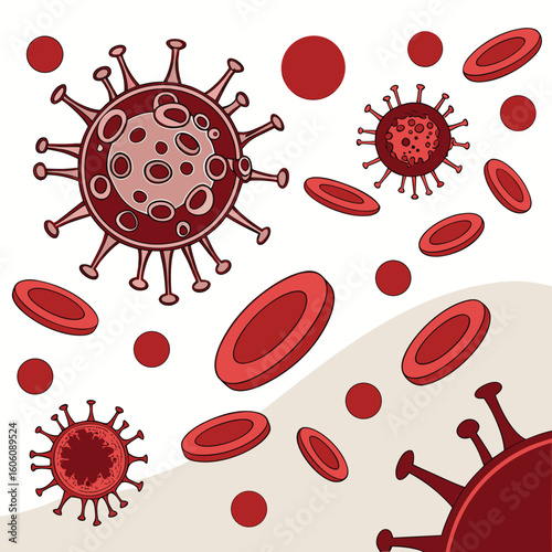 Microscopic view of virus cells spreading in the bloodstream generated by ai