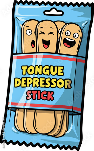 Cartoon Tongue Depressor Sticks in Packaging with Expressive Faces