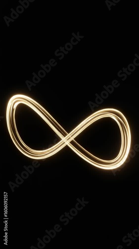 Golden infinity symbol glowing against a black background
