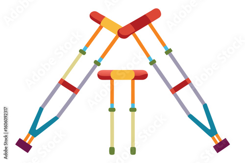 Colorful Crutches Arrangement with Forearm and Underarm Support Devices for Medical Recovery and Accessibility Aid