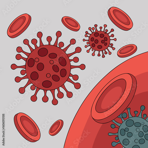 Microscopic view of virus cells spreading in the bloodstream generated by ai