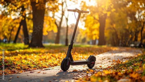 Electric scooter in autumn park