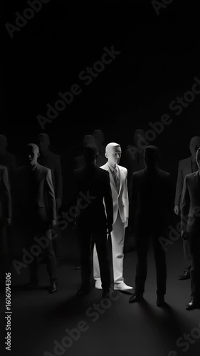Group of shadowy figures with one bright silhouette