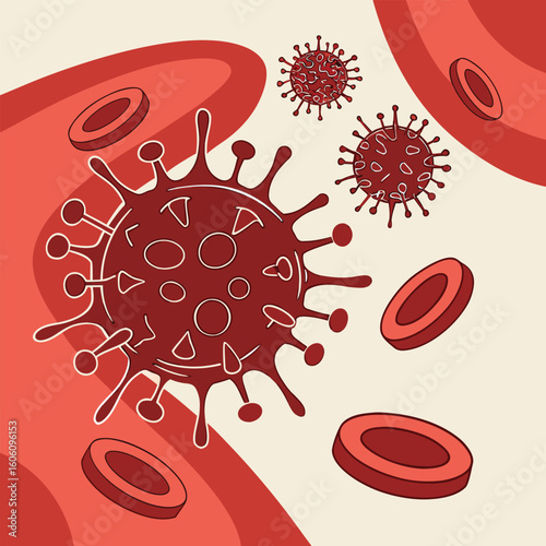 Microscopic view of virus cells spreading in the bloodstream generated by ai