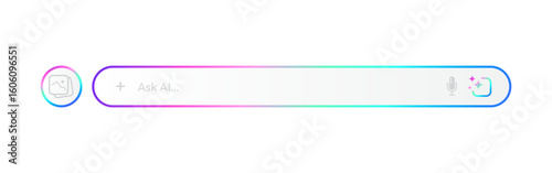 Ask AI Bar, Prompt Generate AI Bar with microphone icon, Artificial Intelligence colorful Gradient badge ,Generate text Typography and Magic star icon Ai logo. for website application image generator