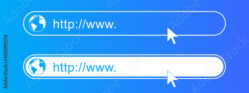 Address and navigation bar with globe icon and mouse click pointer cursor arrow, business concept search www http Vector illustration. minimal flat design for your website.