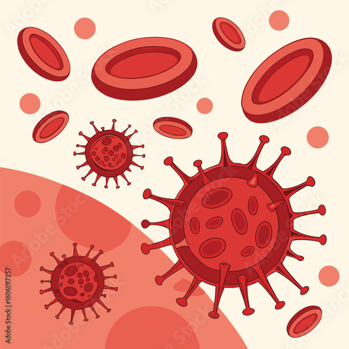 Microscopic view of virus cells spreading in the bloodstream generated by ai