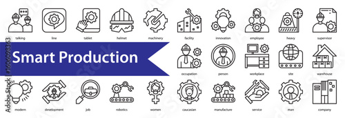 Smart Production Icon Collection Set. Containing: 

production,industry,technician,manager,factory,engineer,manufacturing,worker,machine,technology,control,industrial,professional,work,construction