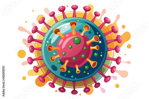 Colorful Artistic Depiction of a Coronavirus with Spikes and Geometric Shapes a Visual Representation