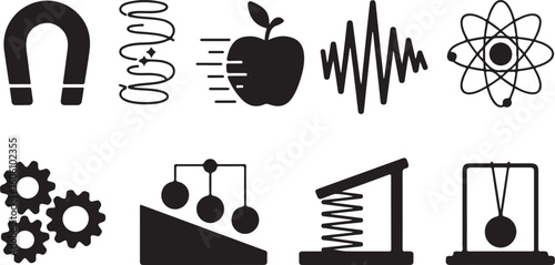 Physics and Mechanical Concepts Icons Set