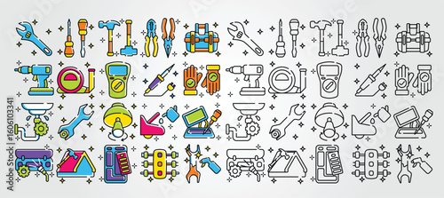 Repair maintenance icon set various colorful icons represent repair tools and services.