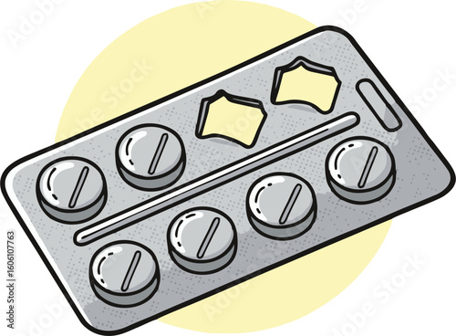 Partially Used Medication Blister Pack with Gray Pills