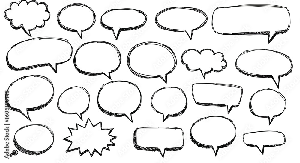 Fototapeta premium Hand-Drawn Speech Bubbles Set: A Collection of Unique Communication Elements