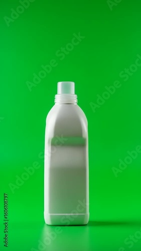 White detergent bottle on vibrant green background