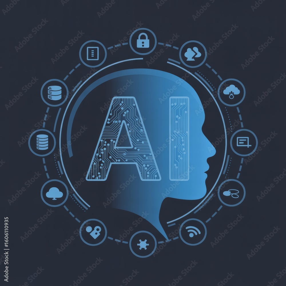 Fototapeta premium Artificial intelligence brain network head technology