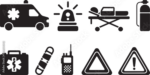 Emergency Medical Response and Hazard Safety Icons Set