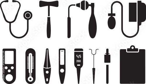  Medical Diagnostic Equipment and Healthcare Tools Icons Set