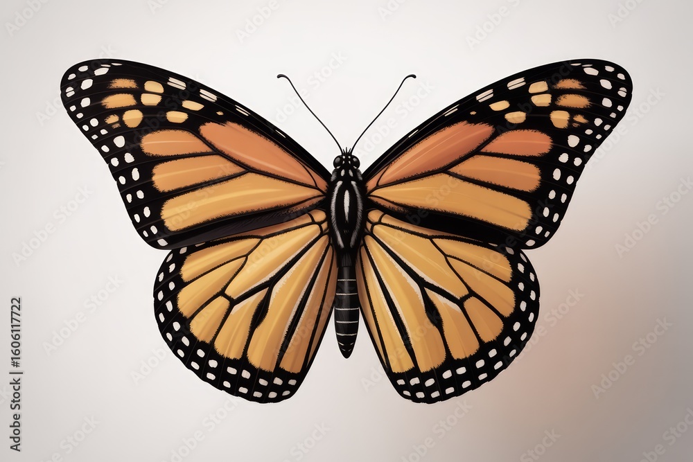 Obraz premium Detailed Monarch Butterfly Illustration Showing Wing Patterns and Anatomy on Clean Background Depicting Natural Beauty and Insect Life