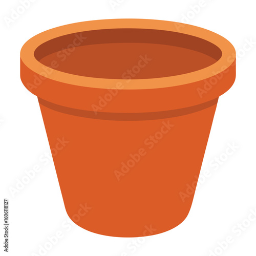 Simple terracotta clay flower pot with a rounded rim on transparent background vector