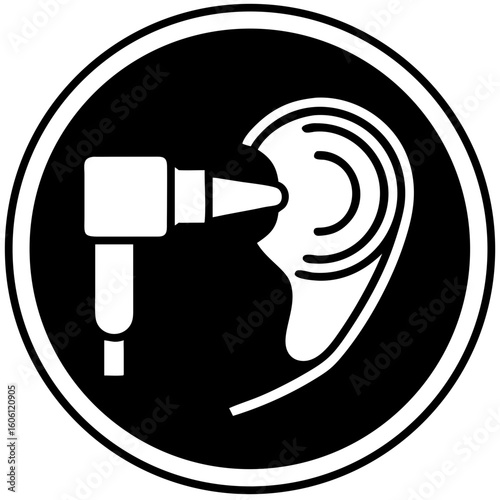 Ear examination tool with otoscope and ear illustration  