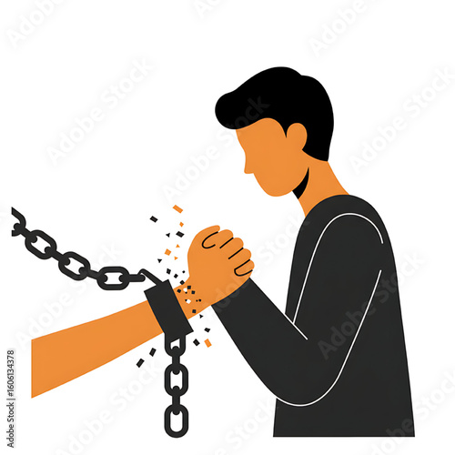 Illustration of a person breaking free from chains, symbolizing liberation and overcoming constraints.