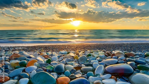 Sunset Seashore: Colorful Sea Glass Beach.