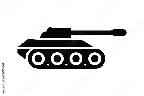 Simple black silhouette of a military tank.