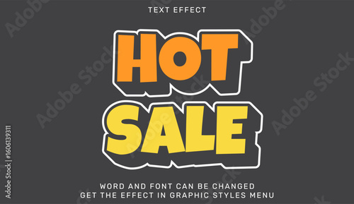 Dynamic hot sale text effect in vibrant colors on dark background, suitable for advertising and promotions