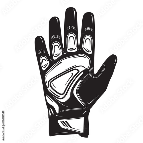Black protective glove hand white