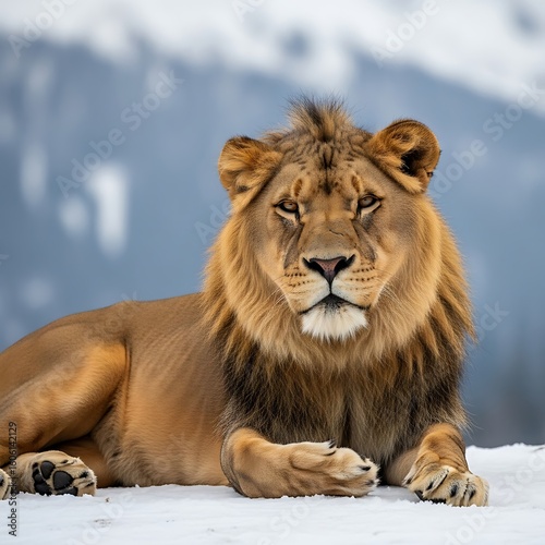 Wallpaper Mural Majestic lion resting on a snowy landscape. Torontodigital.ca