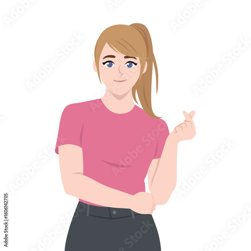 Smiling Woman Making Finger Heart Gesture. Flat Vector character illustration