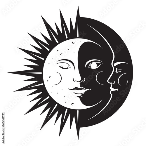 Celestial faces sun moon union vector