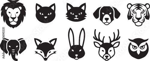 Simple black and white animal head silhouettes.