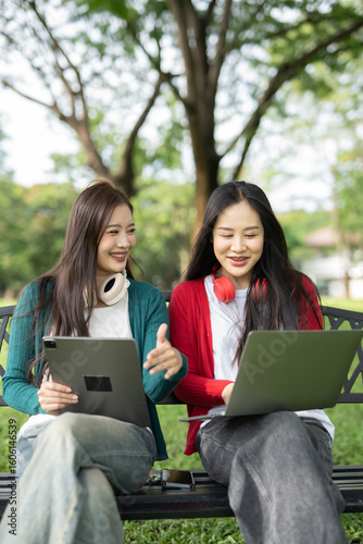A cheerful young student wearing headphones