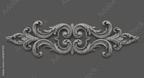 Elegant Decorative Plasterwork Relief Ornament on a Gray Background, Floral Design