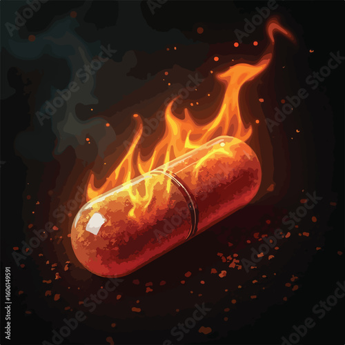 Red-orange flames ignite a dark background, illustrating the burning heat and energy of a fiery explosion