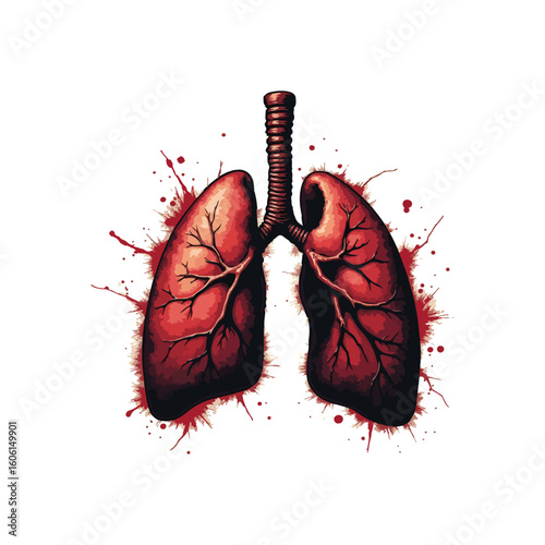 Hand-painted human heart anatomy illustration with a blood-red butterfly symbol design
