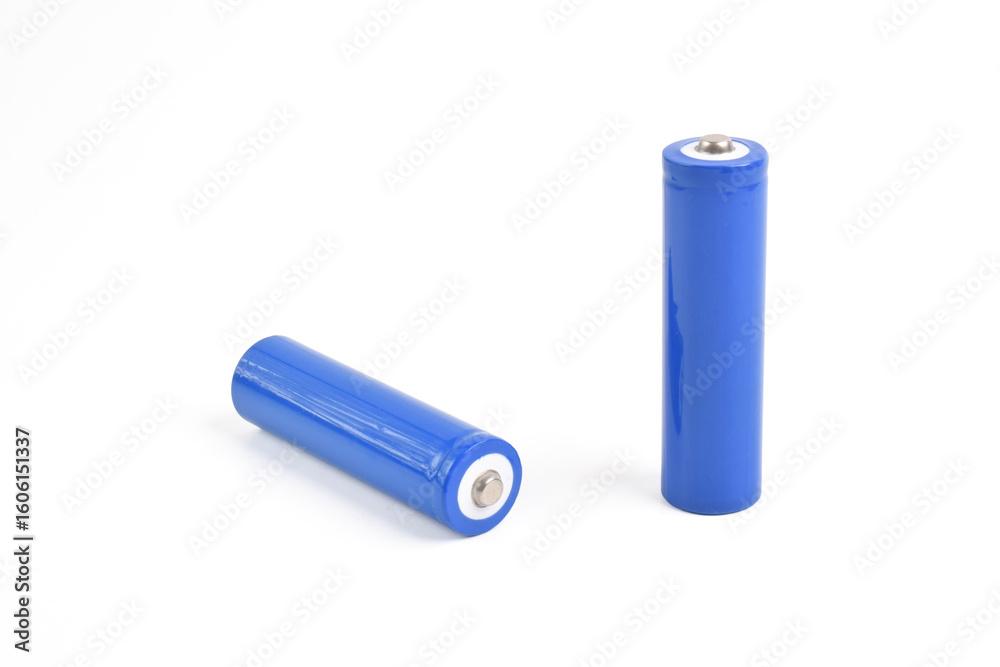 Two blue AA size batteries isolated on white backgraound Two blue AA size batteries isolated on white backgraound