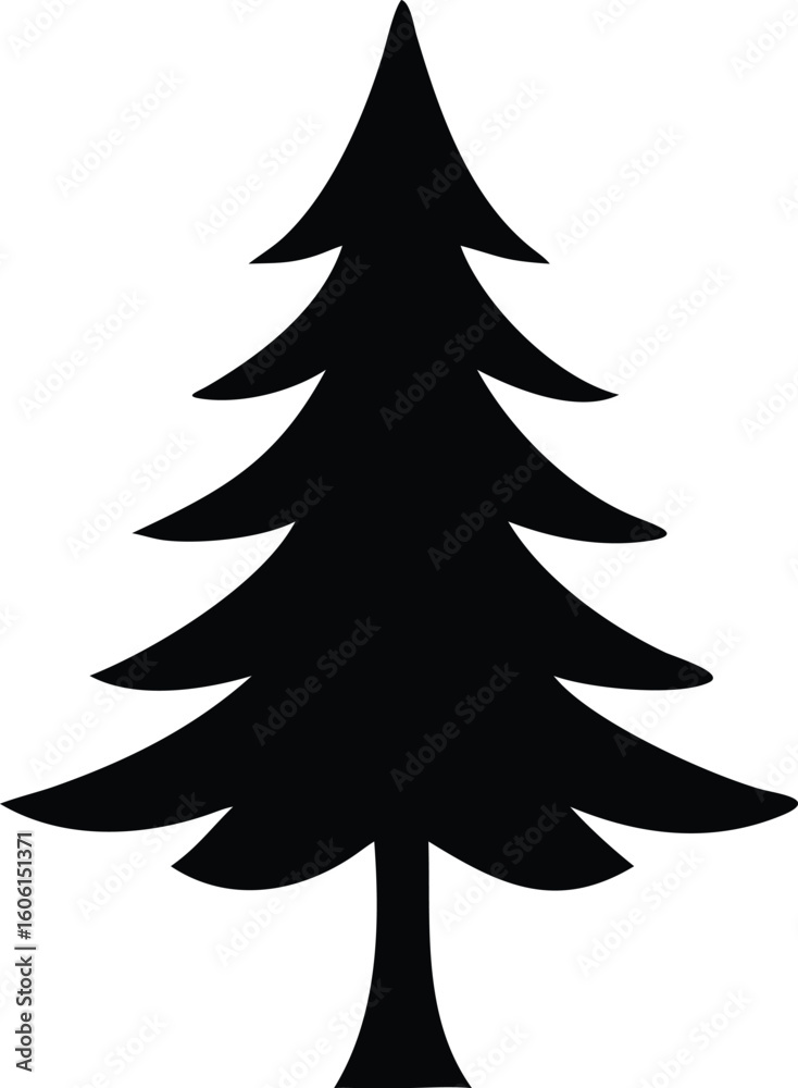 Obraz premium Black silhouette of a pine tree