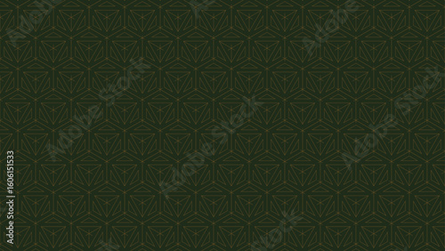seamless geometric hexagon and triangle line art. Vector art pattern with light lines in green-gold color